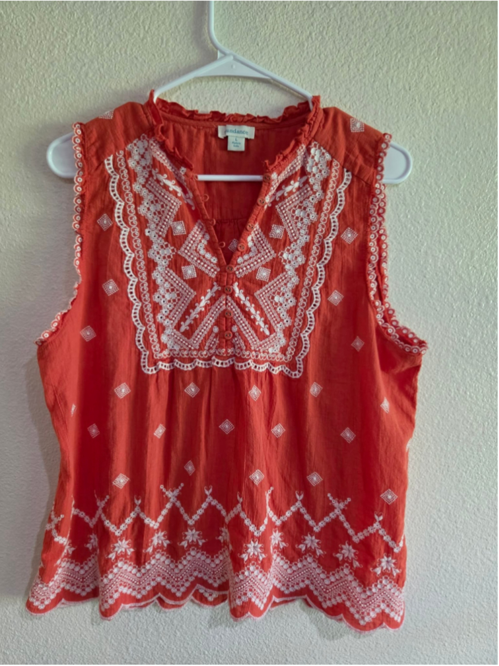 Sundance Women’s L Orange Boho Embroidered Sleeveless Blouse Top
